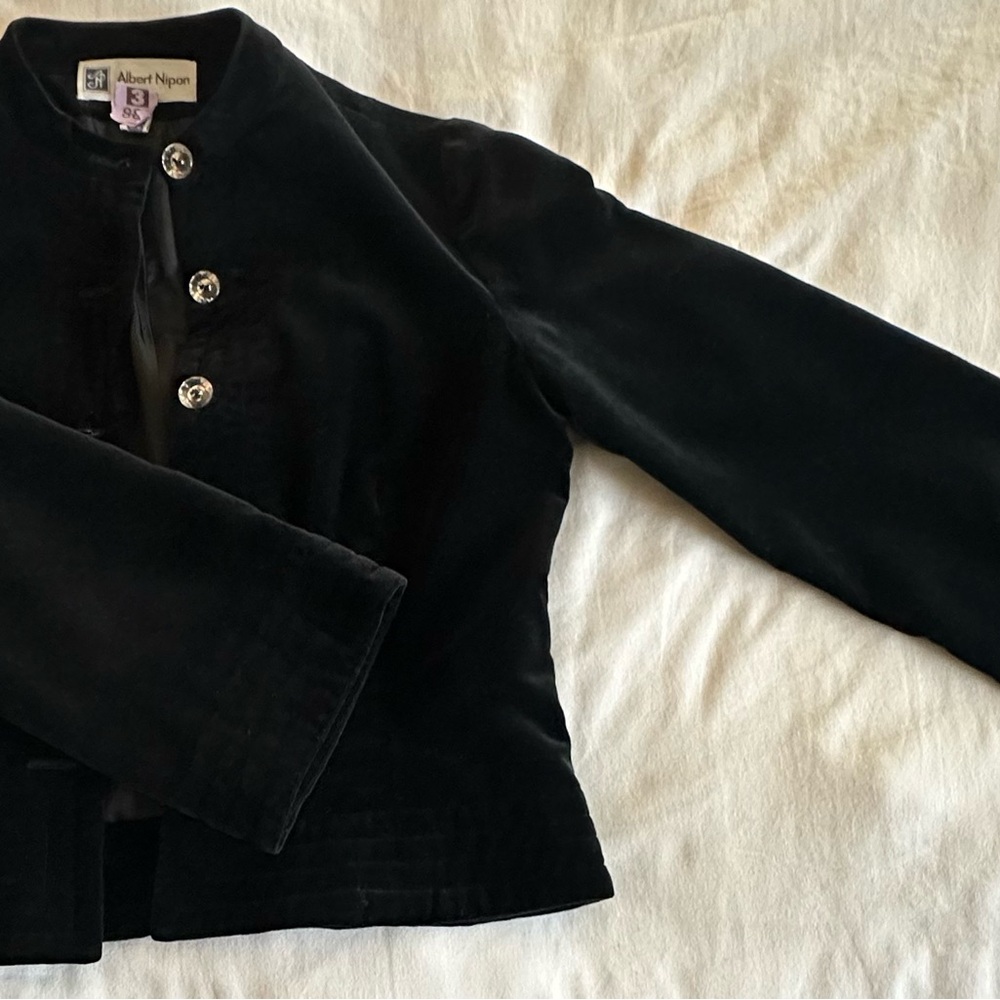 Vintage Albert Nipon Black Velvet Jacket w/ Clear Buttons